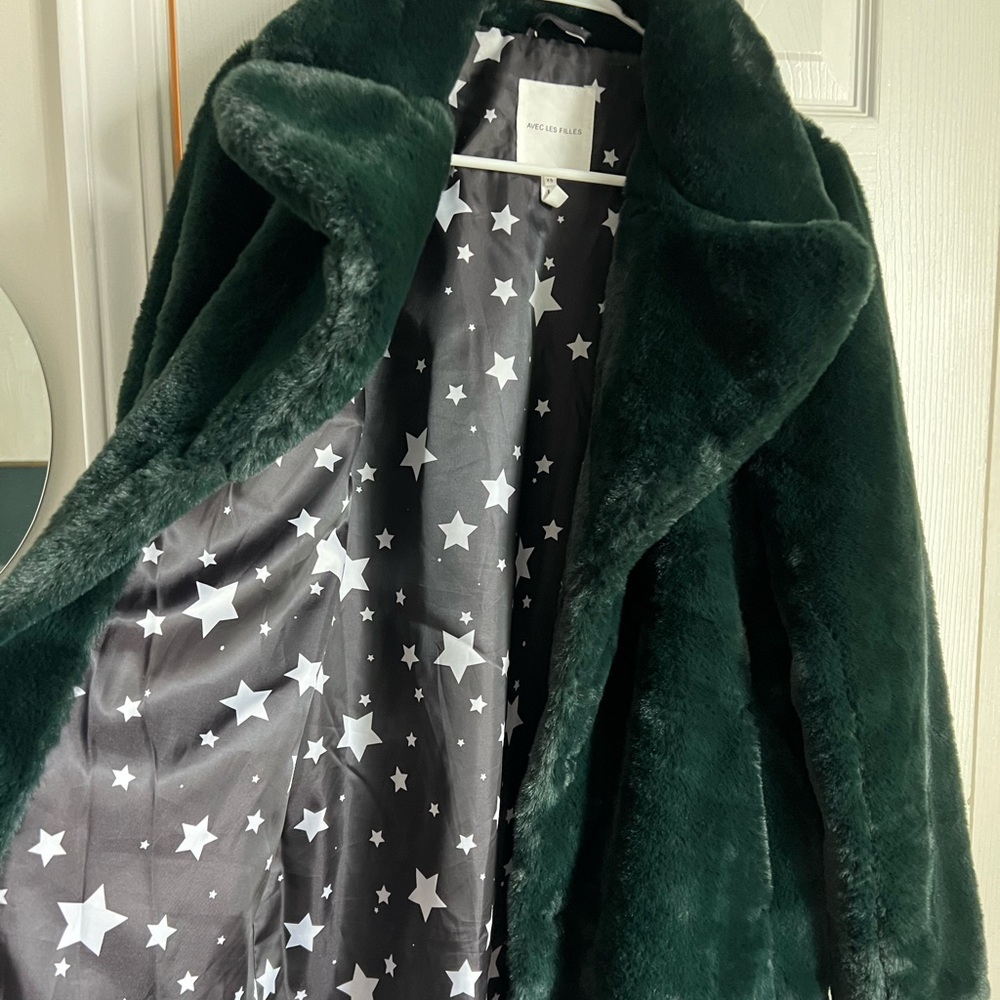 Dark green faux fur coat